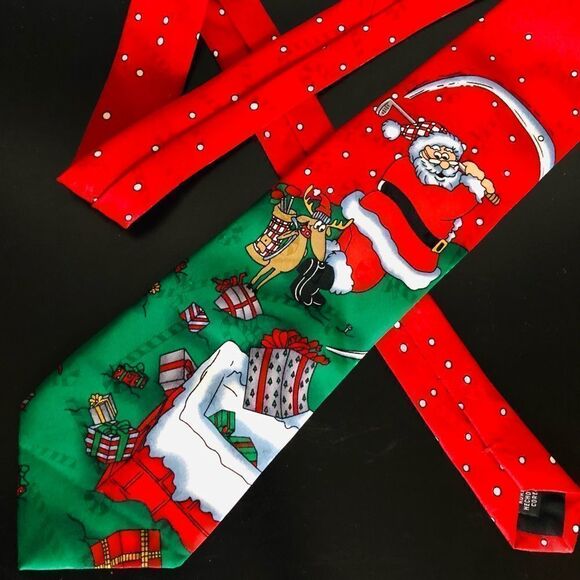 Golf Santa Claus Christmas Holiday Neck Tie - Picture 1 of 4